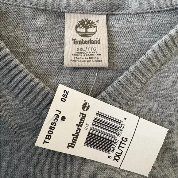 NWT Timberland Men's Gray Cotton V-Neck Sweater Size XXL (1051) - Picture 4 of 5